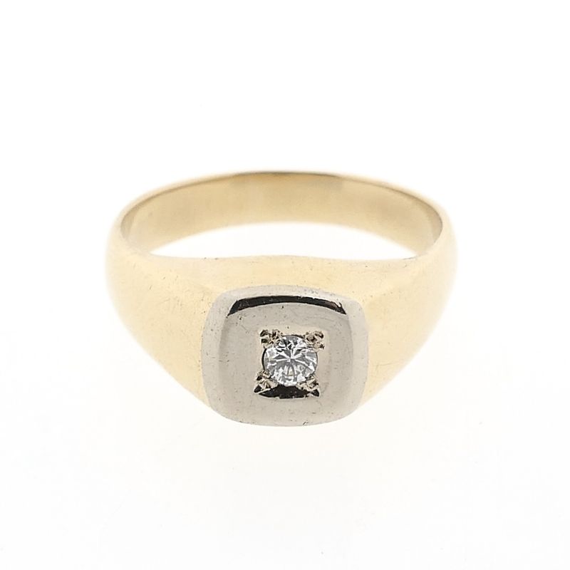 Afbeelding 3 van Bicolor gouden zegelring met diamant 0,09 ct.