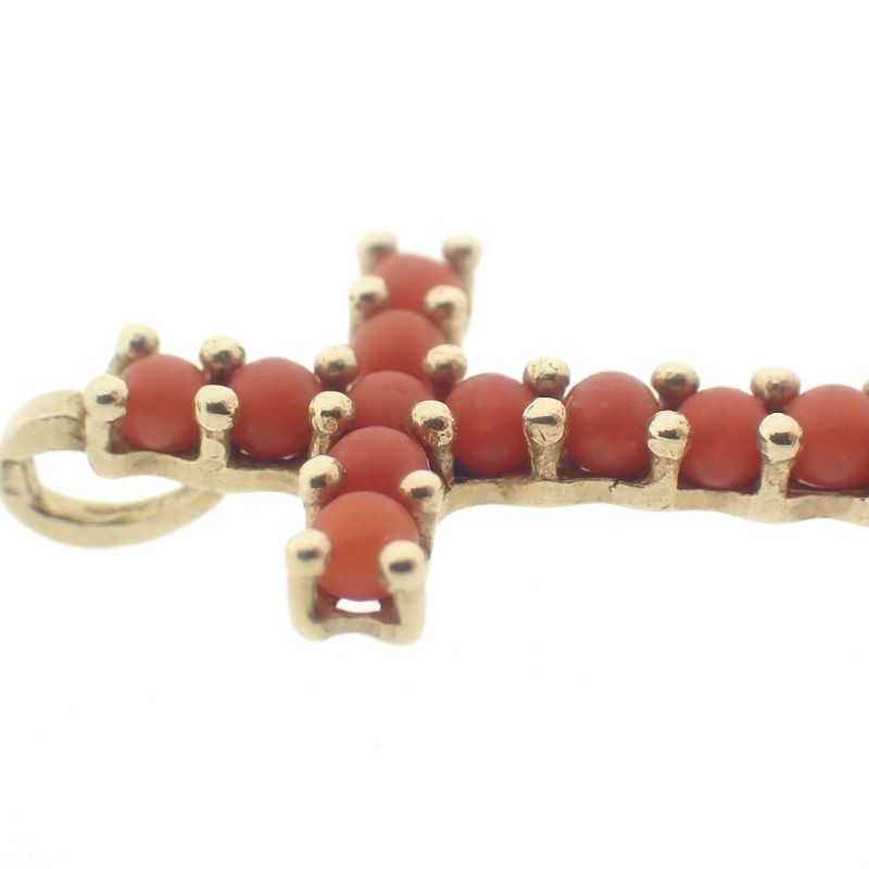 Image 3 of Vintage gold pendant of a cross with blood coral