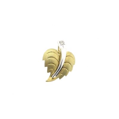 Image 1 of Two-tone gold pendant of a leaf with diamond | 0.02 ct.