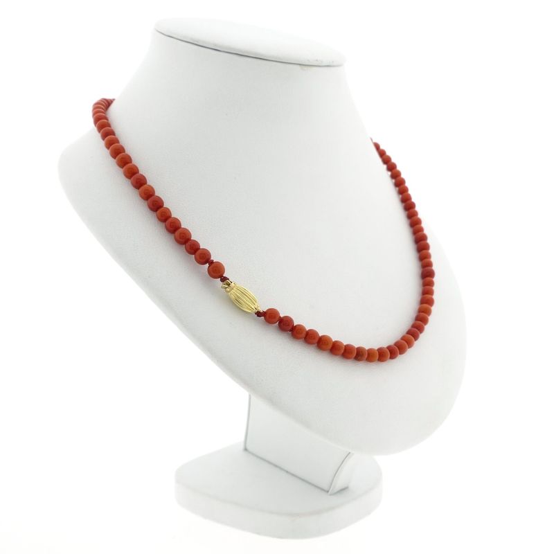 Image 3 of Antique blood coral bead necklace with gold decorative clasp