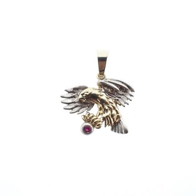 Image 1 of Two-tone gold pendant of Eagle with ruby