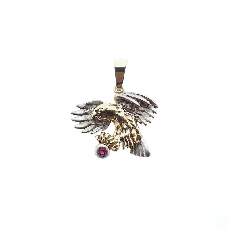 Image 1 of Two-tone gold pendant of Eagle with ruby
