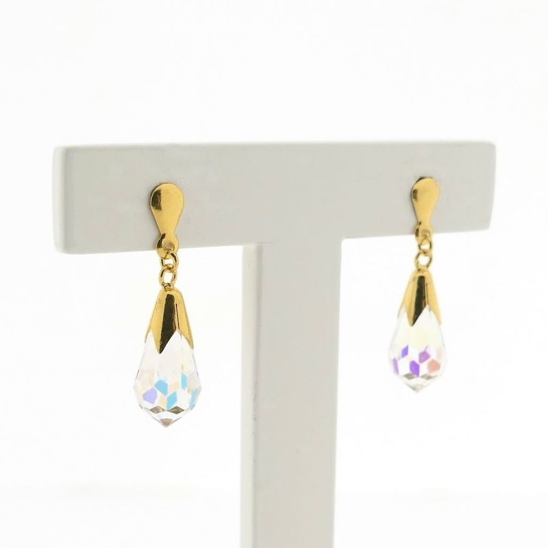 Image 3 of Gold stud earrings with crystal