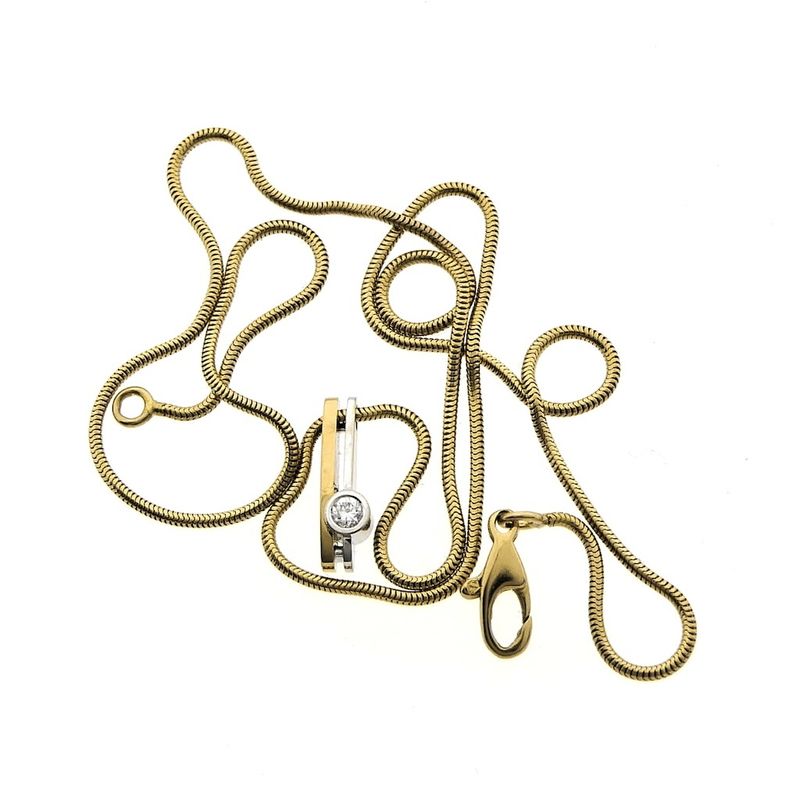 Image 10 of Two-tone gold necklace with fixed pendant and diamond; 0.10 ct.