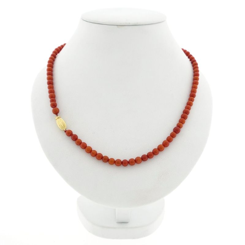 Image 1 of Antique blood coral bead necklace with gold decorative clasp
