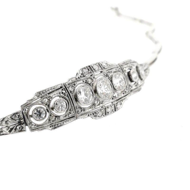 Afbeelding 8 van Witgouden Art-deco armband met diamanten; Ca. 1,29 ct. | 19 cm