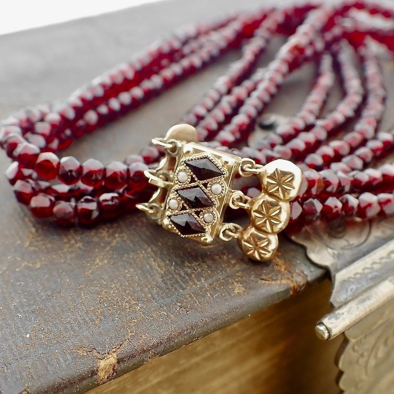 Image 2 of Glass bead necklace with gold clasp; Antique/vintage