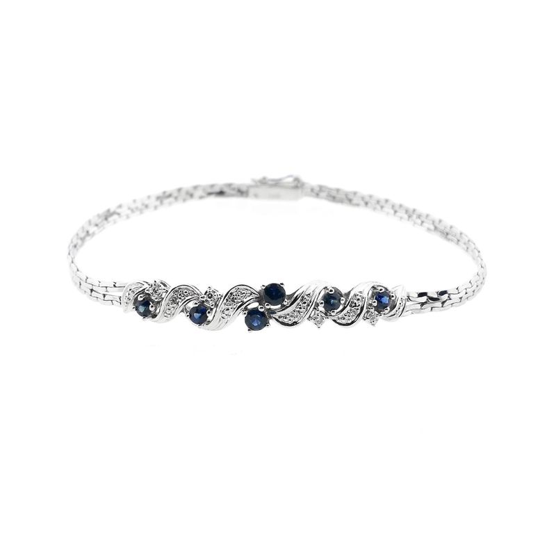 Image 3 of White Gold Cardano Link Bracelet with Sapphire & Diamonds