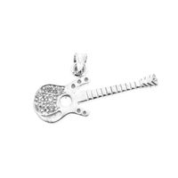 Silver pendant of a guitar with zirconia