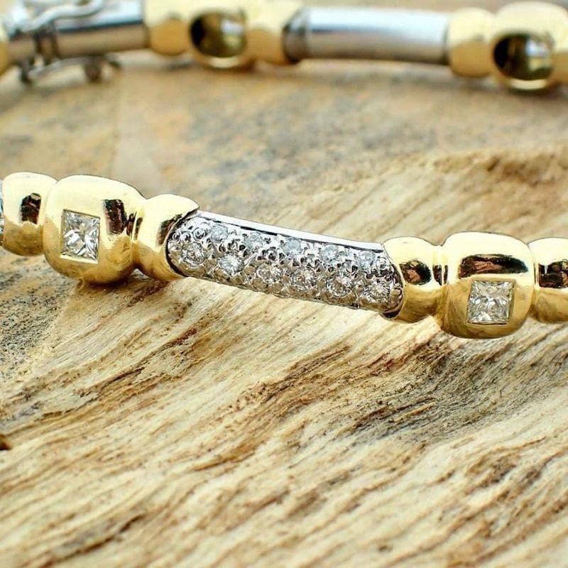 Image 5 of Two-tone gold fantasy link bracelet with diamonds; 2.85 ct.