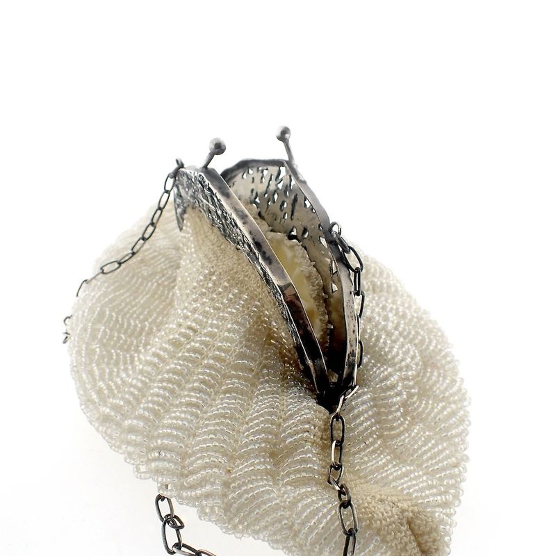 Image 3 of Antique clasp bag with silver handle and glass beads