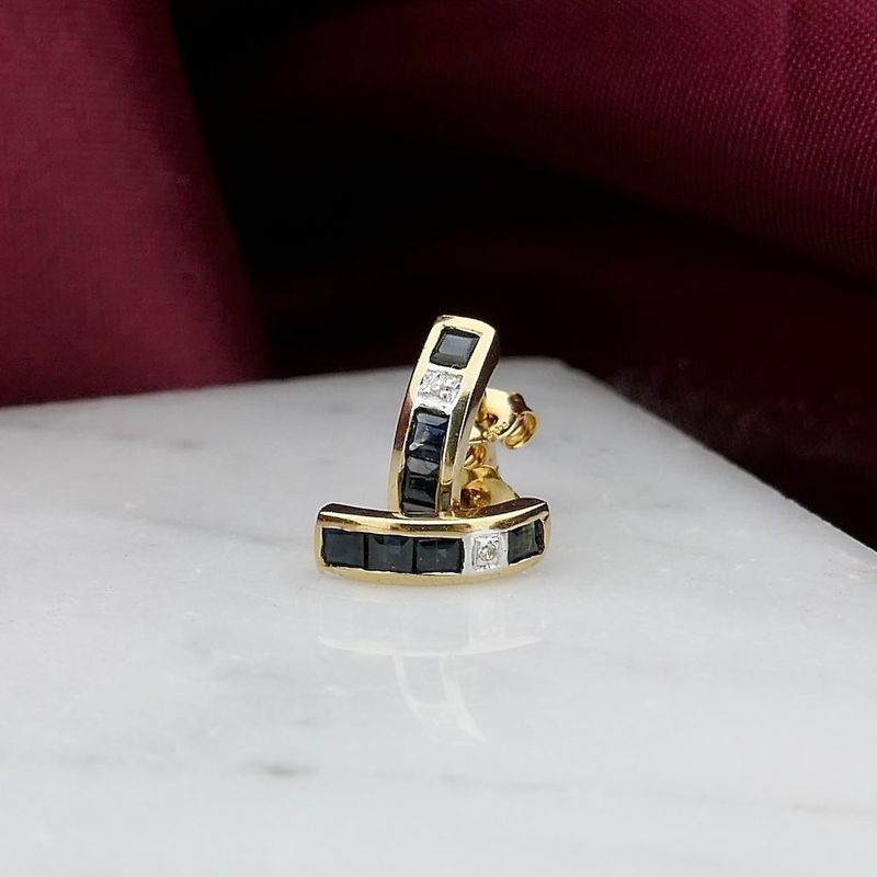 Image 2 of Gold earrings with sapphire and diamonds; 0.01 ct.