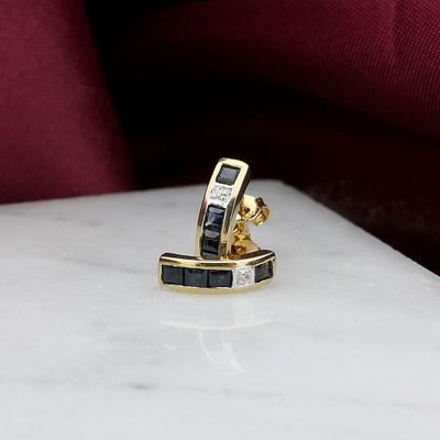 Gold earrings with sapphire and diamonds; 0.01 ct. Image 2 of Gold earrings with sapphire and diamonds; 0.01 ct.