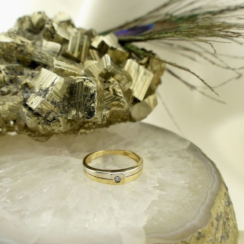 Image 2 of Two-tone gold ring with diamond; 0.02 ct.