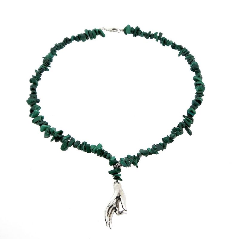 Image 3 of Malachite bead necklace with silver pendant and clasp