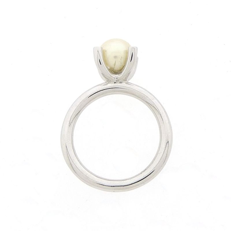 Image 3 of Bron Jewelry white gold 'Phlox' ring set with a South Sea pearl and 0.04 ct diamond.