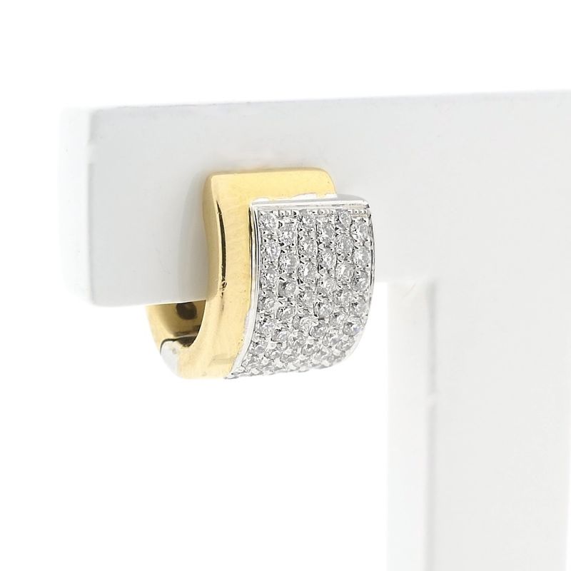 Image 3 of Two-tone gold hinged hoop earrings, pavé, with diamonds; approx. 0.51 ct.