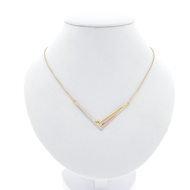 Image 1 of Gold necklace with a fixed tricolor pendant and zirconia.