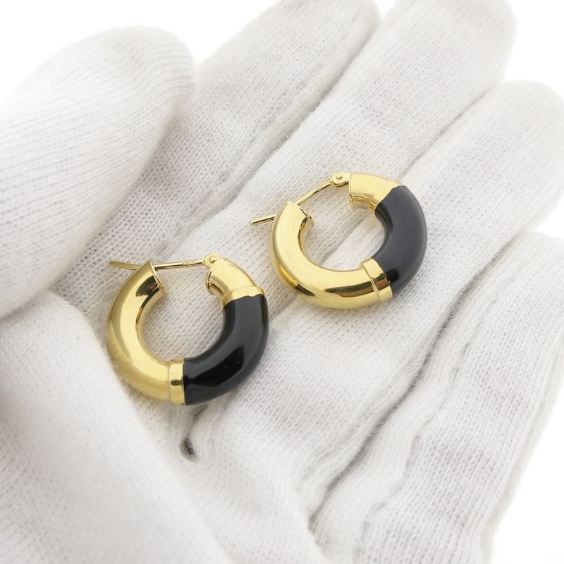 Image 7 of Gold hoop earrings with black enamel | Ø 20.5 mm