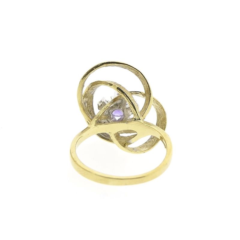 Image 4 of Golden artistic ring with amethyst and diamond | 0.12 ct.