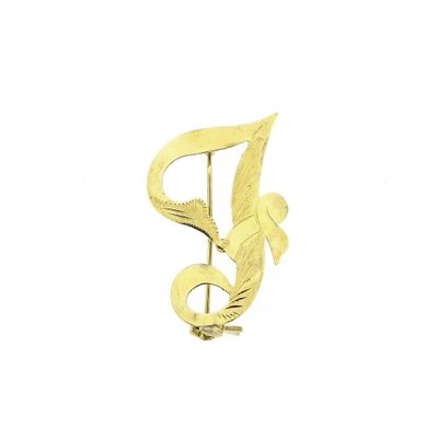 Image 1 of Gold letter brooch; letter J