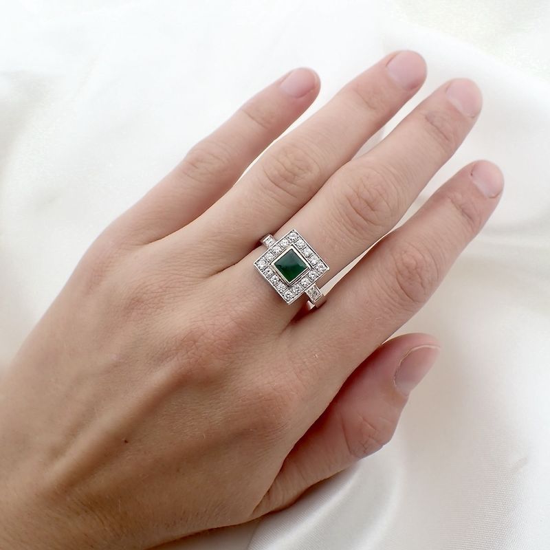 Image 3 of 1950s white gold ring set with a 0.50 ct. diamond and emerald