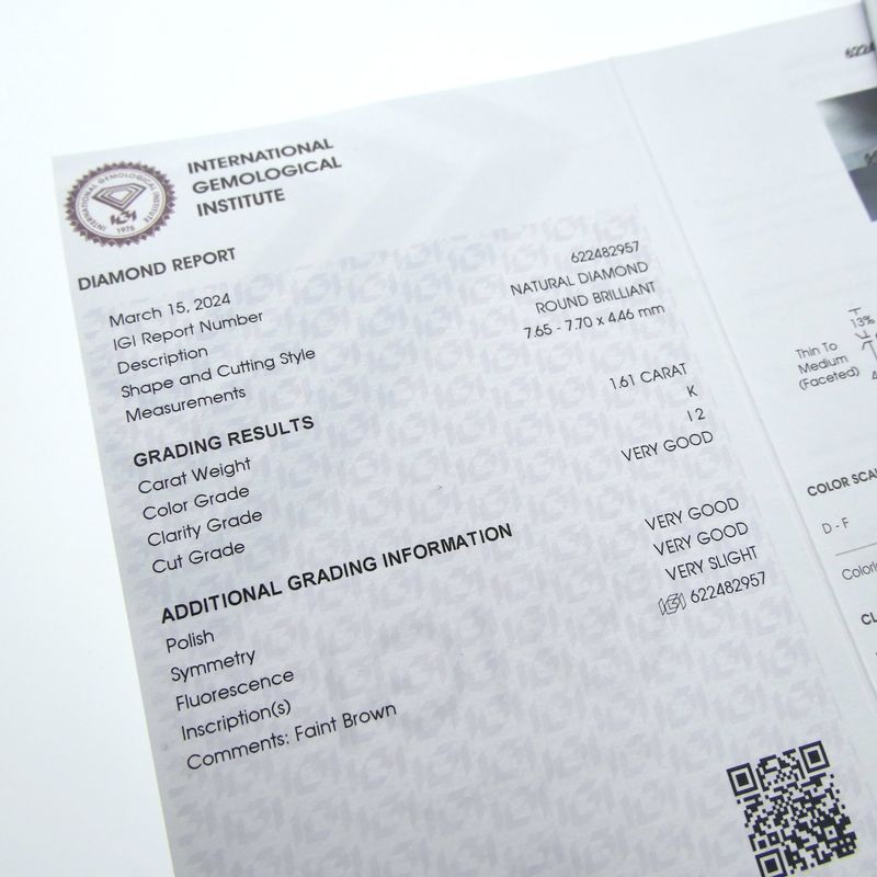 Image 7 of 1.61 ct. Brilliant cut diamond K/I2 + IGI Certificate - Natural diamond