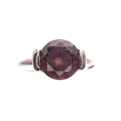 Image 2 of Silver solitaire ring with dark pink zirconia