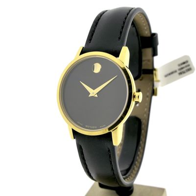 Image 2 of Movado Museum Classic; Gold-plated women's watch with black 'Mother of Pearl' dial; 0607564