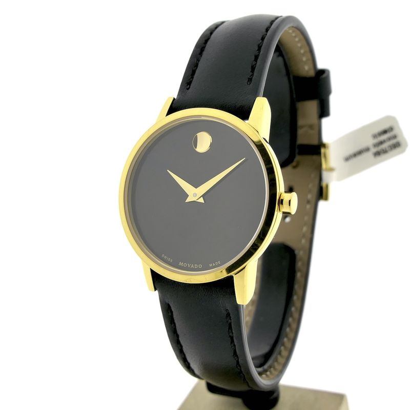 Image 2 of Movado Museum Classic; Gold-plated women's watch with black 'Mother of Pearl' dial; 0607564