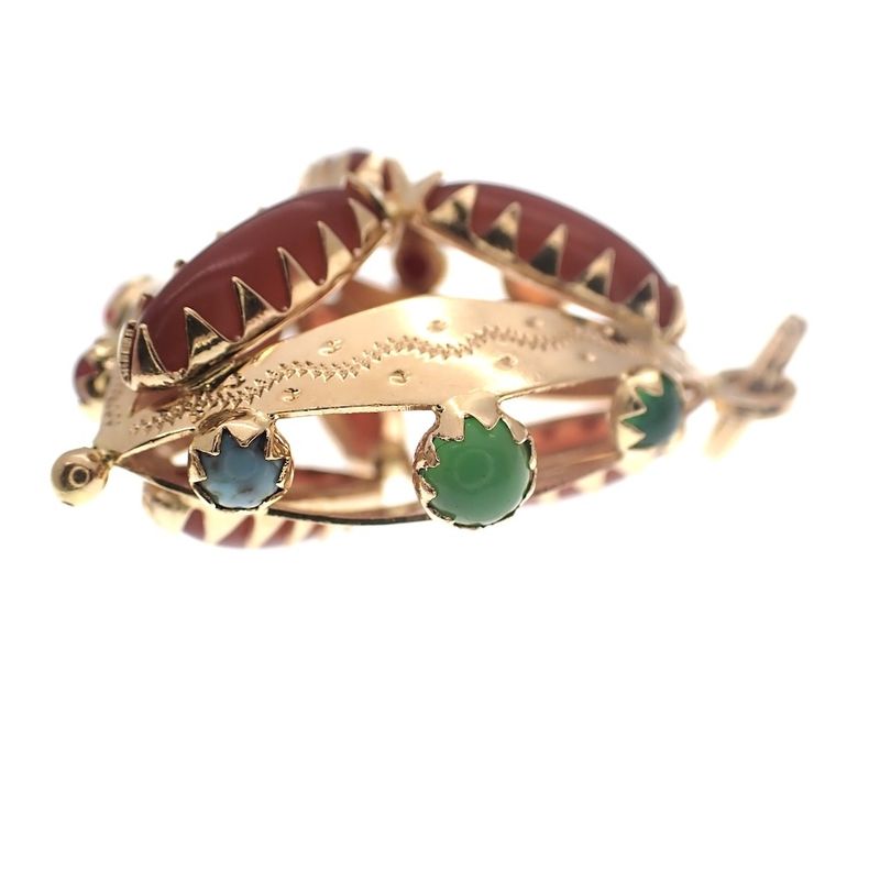 Image 4 of Golden oriental pendant with turquoise and jasper