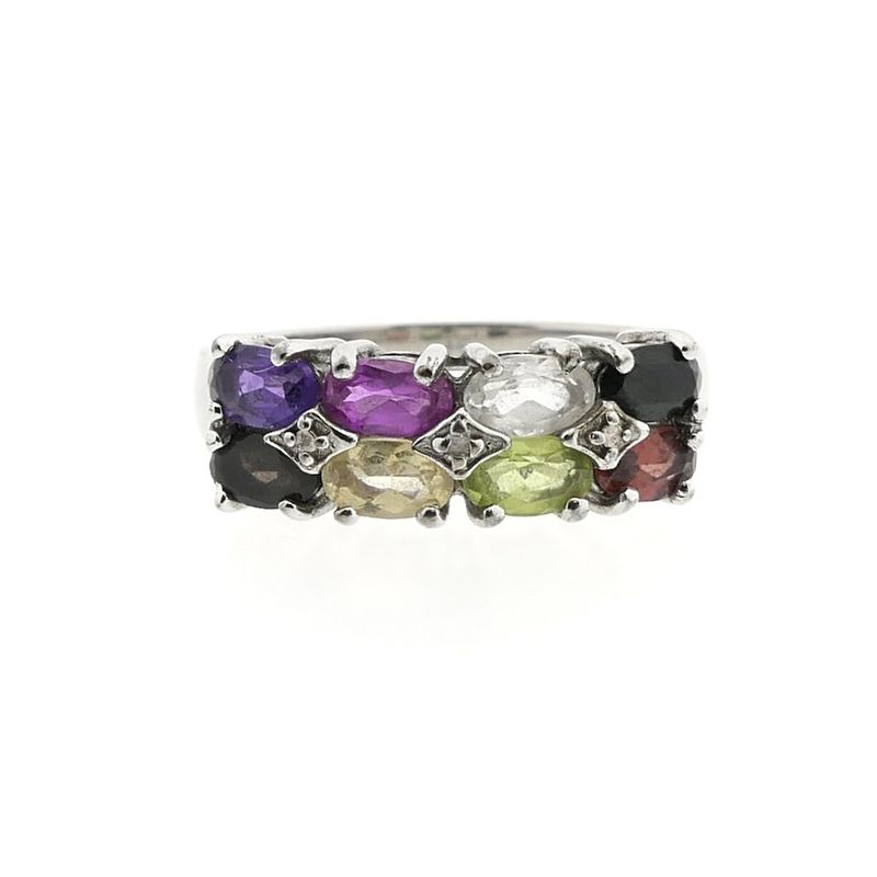 Image 6 of Silver ring with mix of gemstones