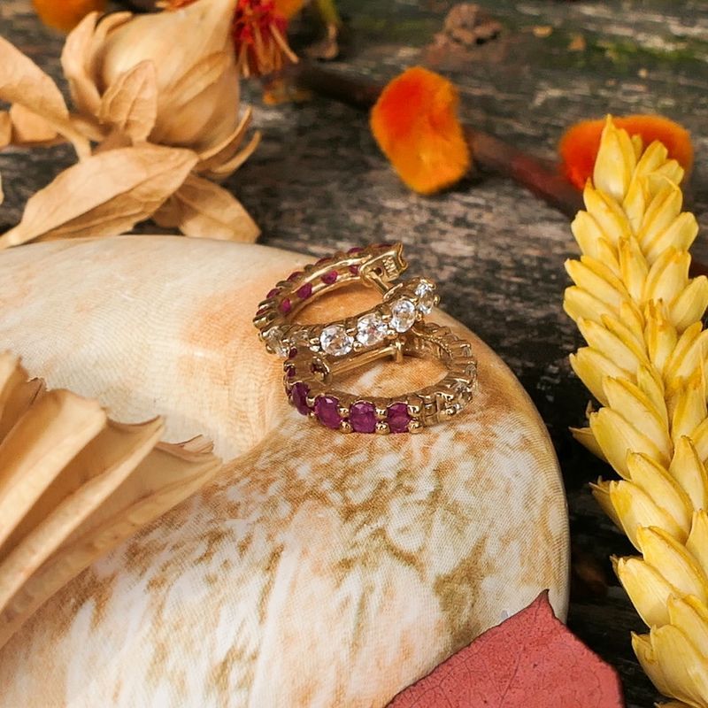 Image 2 of 9 crt. stud earrings with pink and clear sapphires