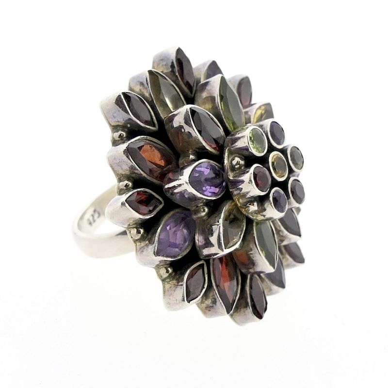 Image 7 of Silver ring with a mix of colored zirconia