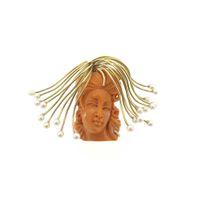 Golden Medusa pendant in blood coral and pearls