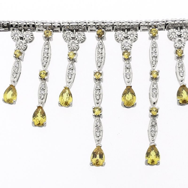 Image 4 of White gold necklace with yellow sapphire and diamonds; Approx. 2.00 ct.