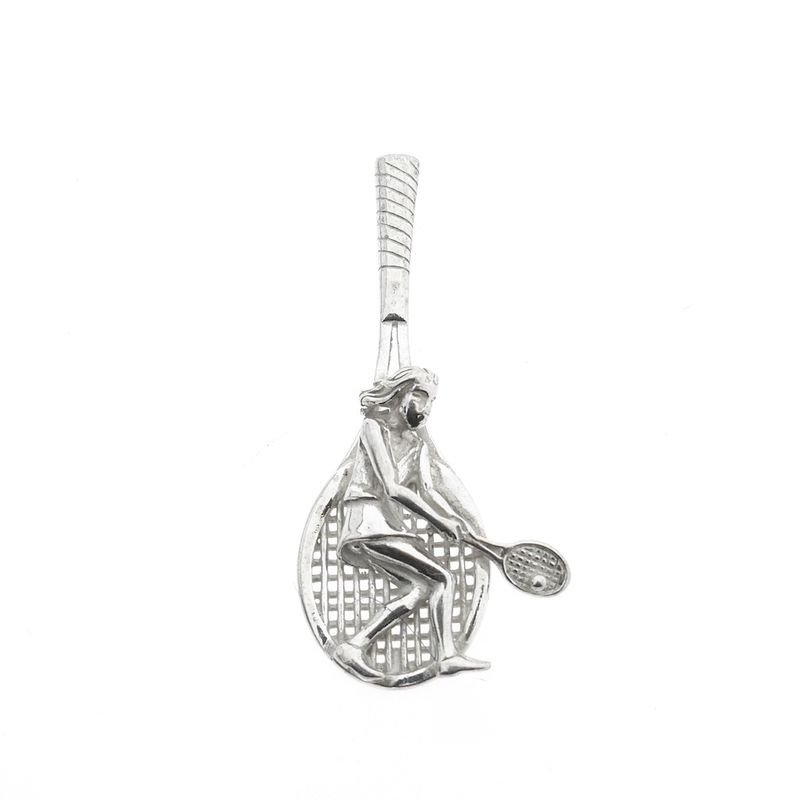 Image 1 of Silver pendant of a tennis racket with a tennis player