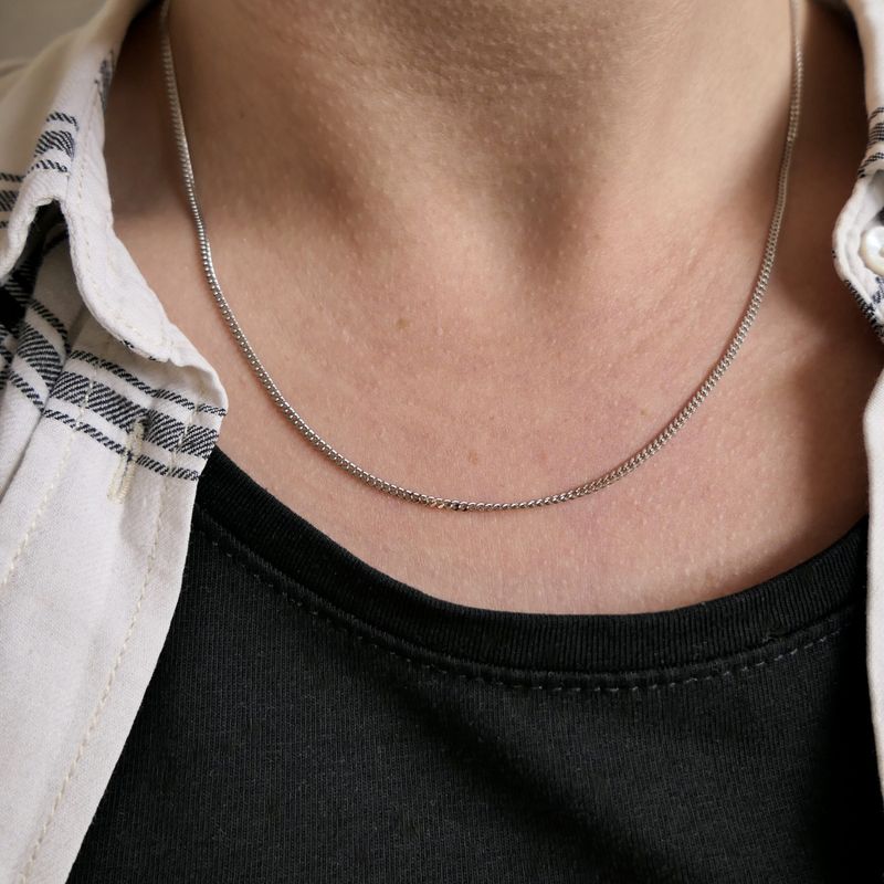 Image 5 of White gold gourmet link necklace | 46.5 cm