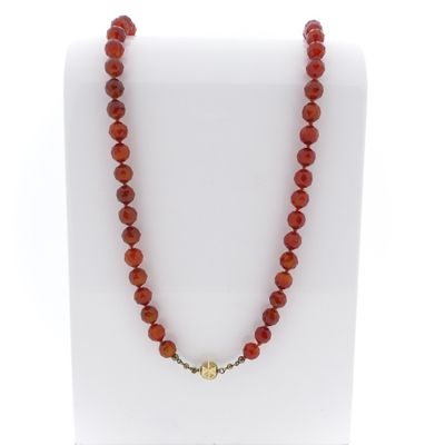 Image 1 of Carnelian bead necklace with gold clasp.