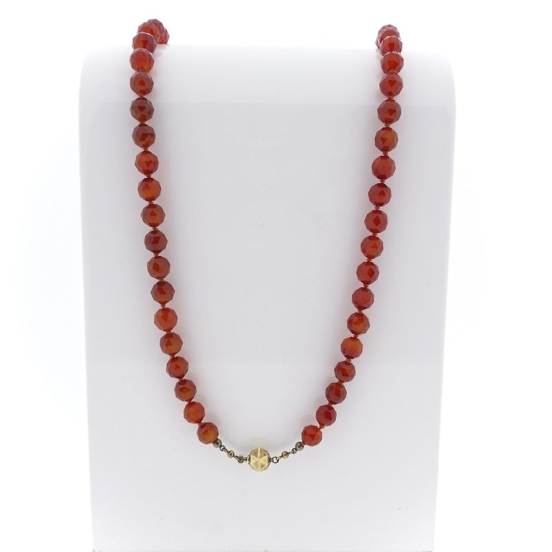 Image 1 of Carnelian bead necklace with gold clasp.