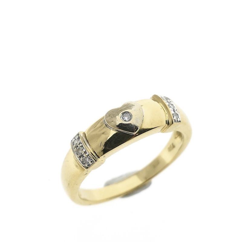 Image 1 of 18-karat two-tone gold ring with a heart and a 0.07-ct diamond.