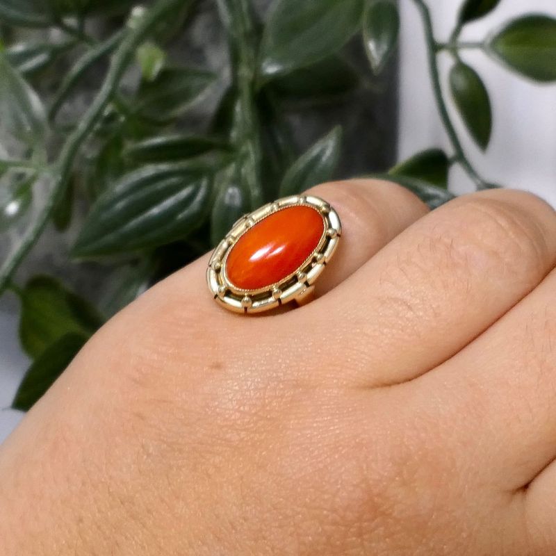 Image 10 of Vintage Gold Ring with Blood Coral