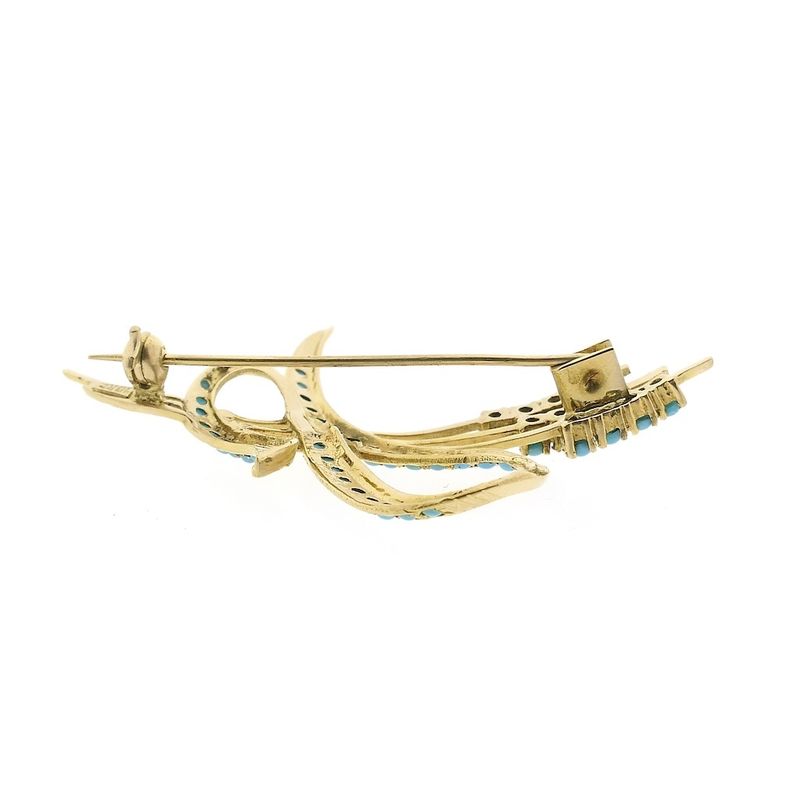 Image 4 of Gold brooch with turquoise