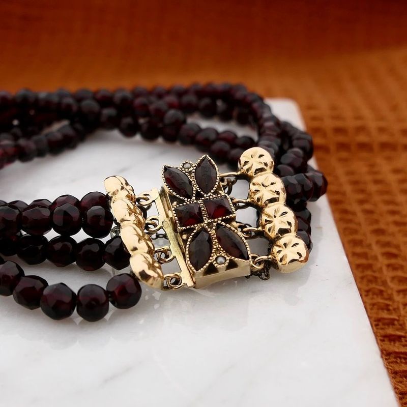 Image 2 of Antique Garnet Bead Bracelet with Gold Clasp