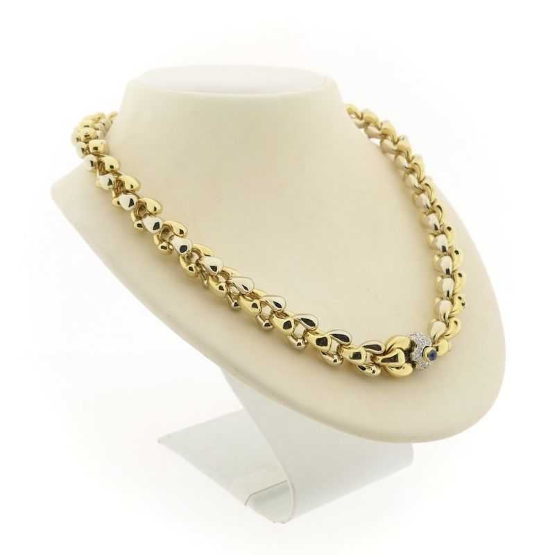 Image 2 of Cadaro two-tone gold necklace with sapphire and diamonds; 0.96 ct.