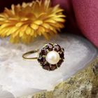 Image 2 of 8K Vintage ring with pearl and garnet