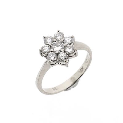 Image 1 of 14K White Gold Flower Ring with Diamond; Size 17.5