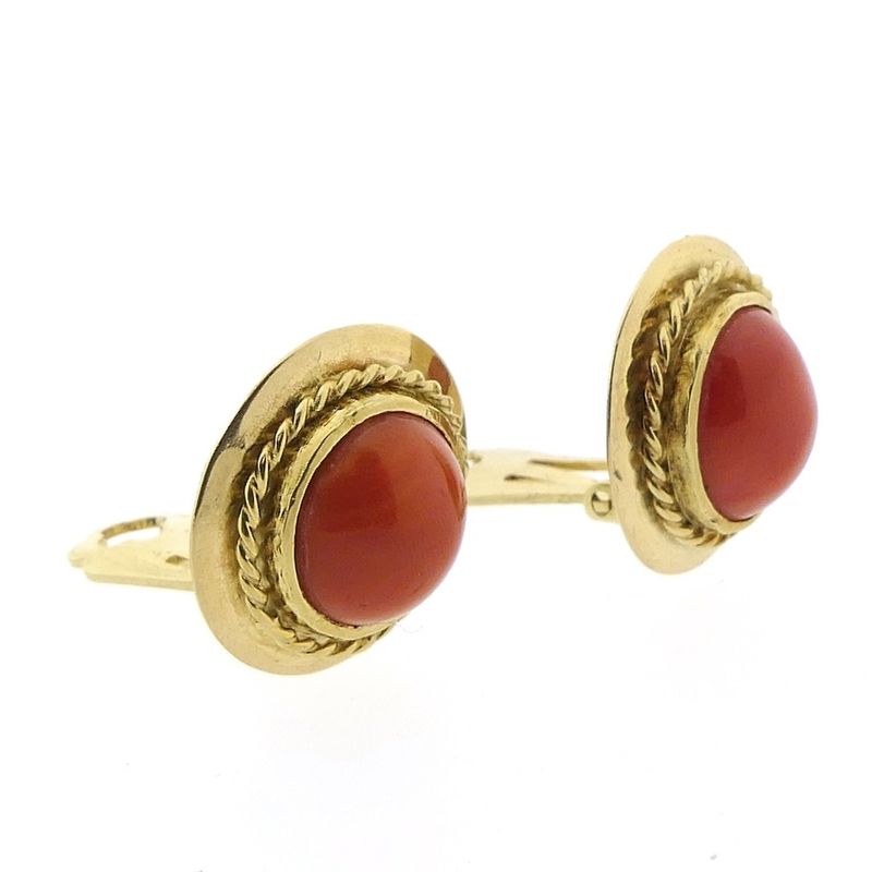 Image 8 of Gold ear clips with red coral.