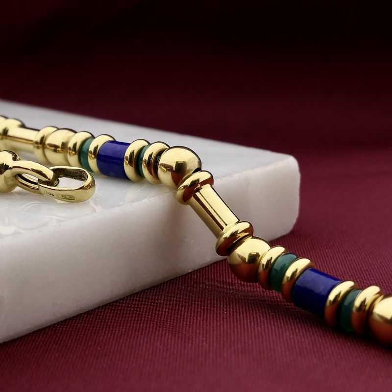 Afbeelding 2 van Gouden armband met lapis lazuli en malachiet | 19,5 cm
