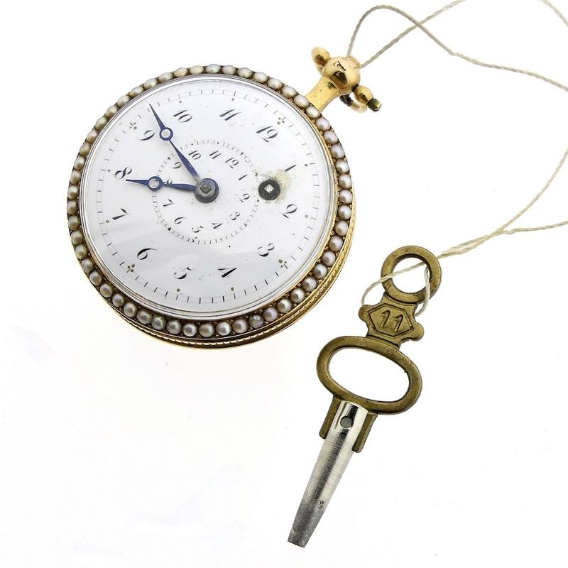 Image 10 of Antique 14k gold pocket watch; Verge Fusee escapement